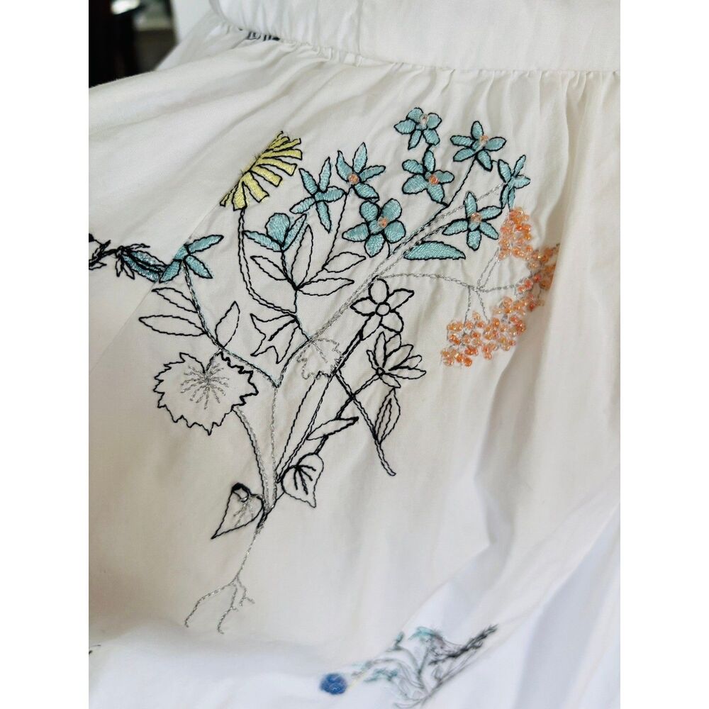 J.Crew Madison White Cotton-Poplin Floral Embroidered Dress Sz 10 Flare Skirt - Picture 8 of 12